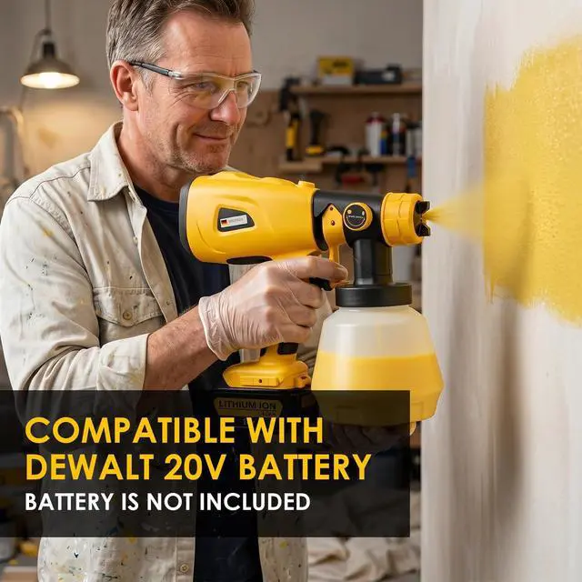 Alt view image 7 of 7 - Paint Sprayer for Dewalt 20V Battery(Battery Not Included), 200W HVLP Cordless Handheld Spray Gun Brushless Motor, with Copper Nozzle, Adjustable Flow for Walls, Fences, Furniture, Cabinets
