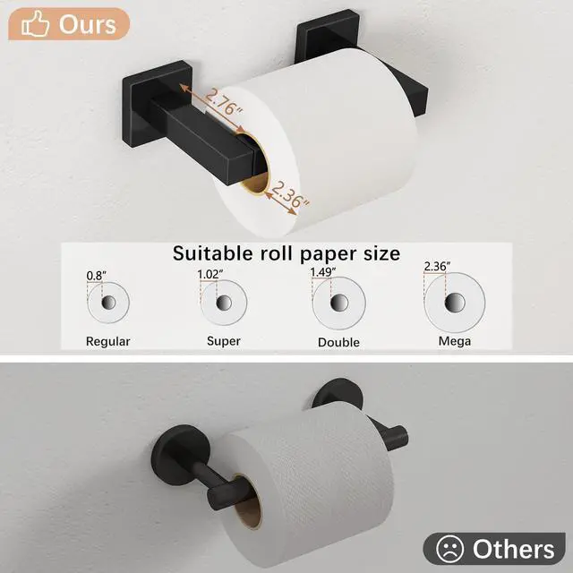 Alt view image 7 of 7 - Toilet Paper Holder Matte Black, Wall Mounted Pivoting for Bathroom | Square Tissue Paper Holder, Stainless Steel, Double Post Pivoting, Commercial Toilet Paper Dispenser