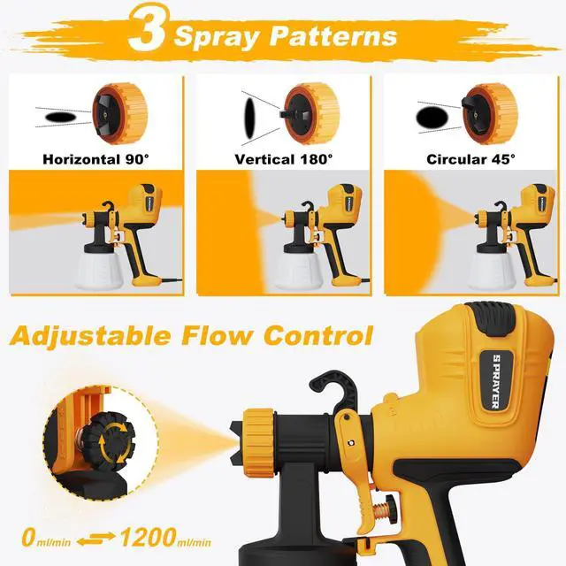 Alt view image 6 of 7 - Paint Sprayer, HVLP Spray Gun with Cleaning & Blowing Joint | with 4 Copper Nozzles & 3 Patterns, Paint Sprayers for House Painting, Furniture, Walls, Cabinets, Fence, Door etc.Yellow