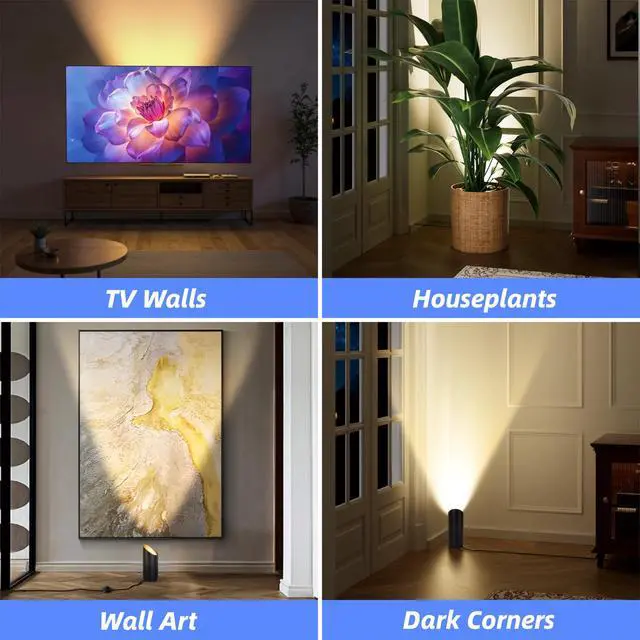 Alt view image 4 of 7 - Up Lights Indoor: 2 Pack 6W GU10 Floor Can Lights, Black | Floor lights for living room: 3000K uplighting for plants and dark corners, replaceable GU10, 5.9 ft cord and foot switch
