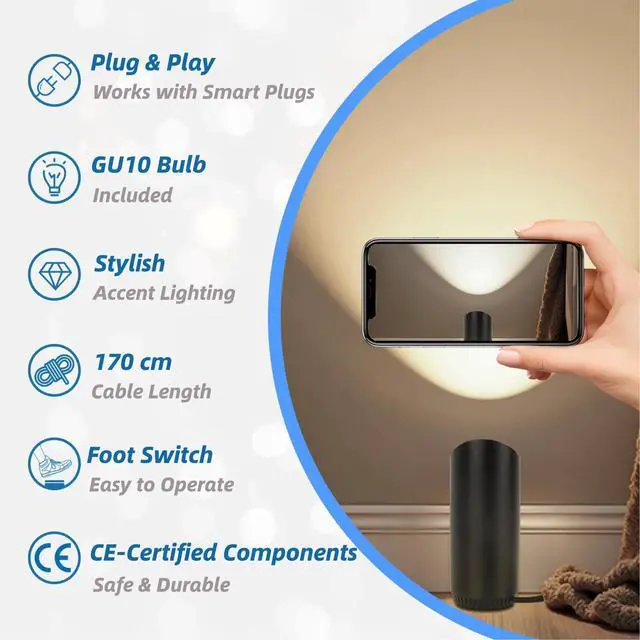 Alt view image 7 of 7 - Up Lights Indoor: 2 Pack 6W GU10 Floor Can Lights, Black | Floor lights for living room: 3000K uplighting for plants and dark corners, replaceable GU10, 5.9 ft cord and foot switch