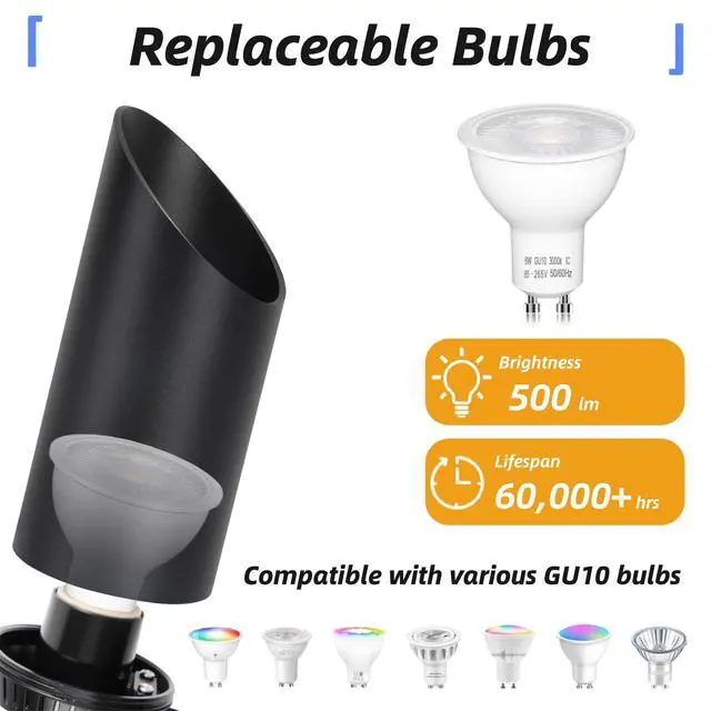 Alt view image 6 of 7 - Up Lights Indoor: 2 Pack 6W GU10 Floor Can Lights, Black | Floor lights for living room: 3000K uplighting for plants and dark corners, replaceable GU10, 5.9 ft cord and foot switch