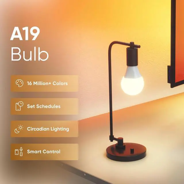 Alt view image 2 of 7 - Essentials Smart Light Bulbs, Matter LED Bulbs A19 E26 60W 2PK | Work with Alexa & Google Home, WiFi Lighting Bulbs with 16M+ RGBTW Color Changing, Music Sync, 1000lm