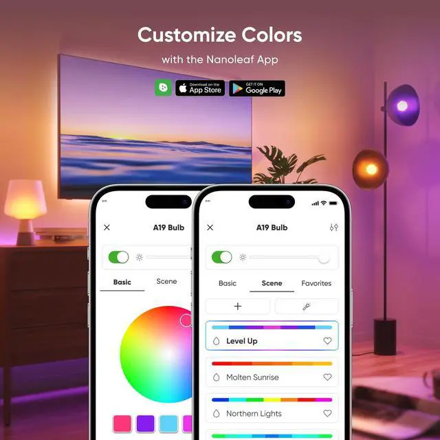 Alt view image 4 of 7 - Essentials Smart Light Bulbs, Matter LED Bulbs A19 E26 60W 2PK | Work with Alexa & Google Home, WiFi Lighting Bulbs with 16M+ RGBTW Color Changing, Music Sync, 1000lm