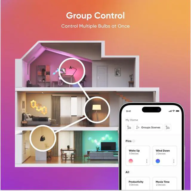 Alt view image 7 of 7 - Essentials Smart Light Bulbs, Matter LED Bulbs A19 E26 60W 2PK | Work with Alexa & Google Home, WiFi Lighting Bulbs with 16M+ RGBTW Color Changing, Music Sync, 1000lm