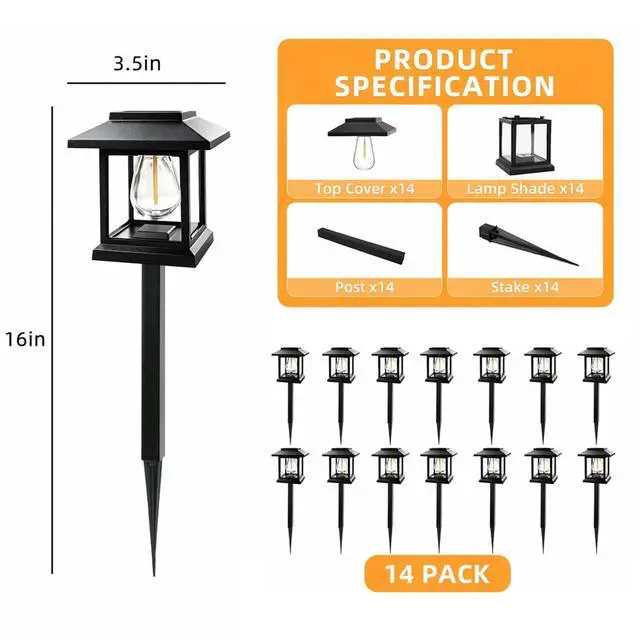 Alt view image 2 of 7 - Solar Pathway Lights 14-Pack for for Yard Walkways | IP65 waterproof solar landscape lights. High-efficiency panels provide auto dusk-to-dawn glow for yard and driveway security