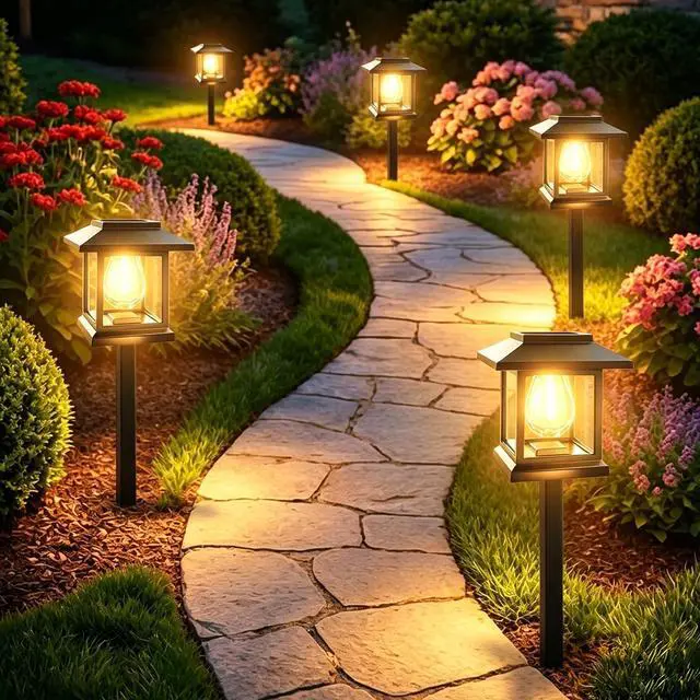 Main image of Solar Pathway Lights 14-Pack for for Yard Walkways | IP65 waterproof solar landscape lights. High-efficiency panels provide auto dusk-to-dawn glow for yard and driveway security
