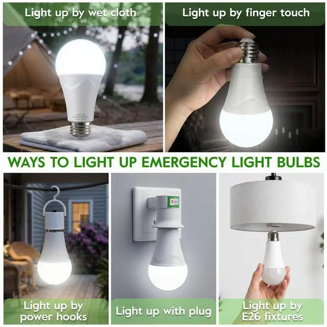 Alt view image 2 of 7 - Rechargeable Light Bulbs, 9W Battery Operated Light Bulbs | Power Outage Lights, Emergency Lights for Home Power Failure, 6000K Daylight, 6 Pack