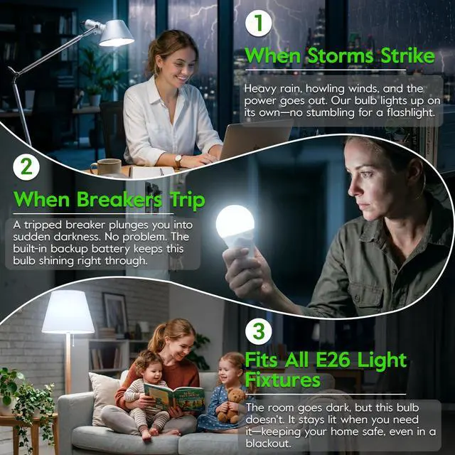 Alt view image 4 of 7 - Rechargeable Light Bulbs, 9W Battery Operated Light Bulbs | Power Outage Lights, Emergency Lights for Home Power Failure, 6000K Daylight, 6 Pack