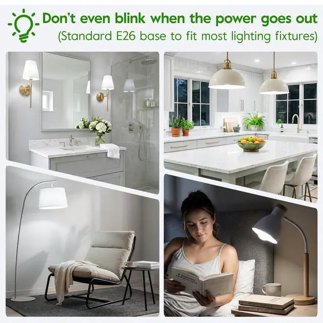 Alt view image 7 of 7 - Rechargeable Light Bulbs, 9W Battery Operated Light Bulbs | Power Outage Lights, Emergency Lights for Home Power Failure, 6000K Daylight, 6 Pack