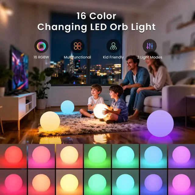 Alt view image 2 of 7 - 6-inch LED Light Ball, Rechargeable Nursery Night Light, Hangable | Waterproof Floating Pool Lights, 16 RGB Color Changing & Dimming, Dual Control, Mood Lamp for Room Decor Ambience