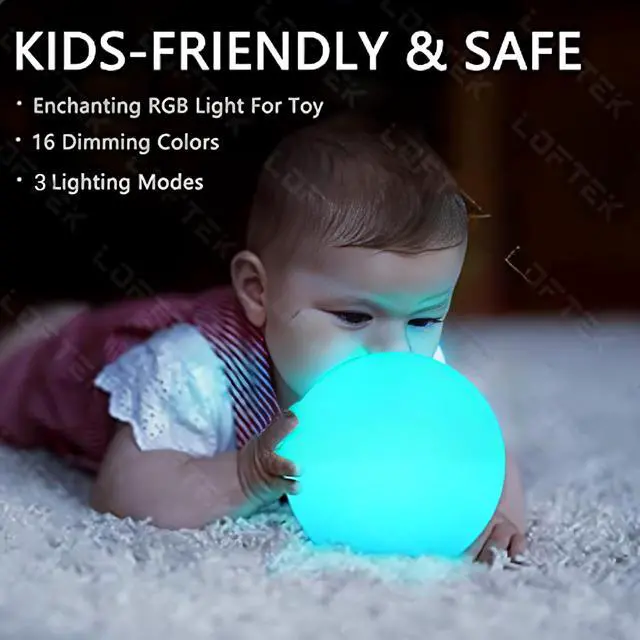 Alt view image 6 of 7 - 6-inch LED Light Ball, Rechargeable Nursery Night Light, Hangable | Waterproof Floating Pool Lights, 16 RGB Color Changing & Dimming, Dual Control, Mood Lamp for Room Decor Ambience