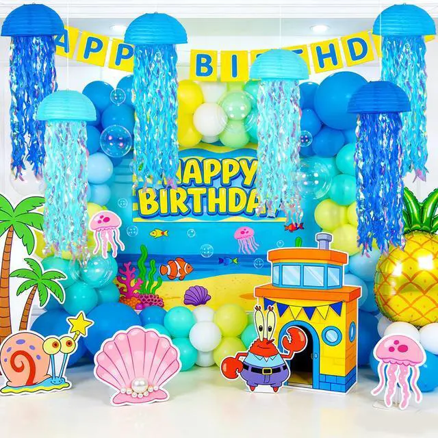 Alt view image 2 of 6 - 6-Pack Jellyfish Paper Lanterns, Under the Sea Party Decorations | 10-Inch Gradient Blue Jelly fish Paper Lanterns for Mermaid Birthday, Baby Shower, Beach Theme Party, Classrooms,Ocean Decor