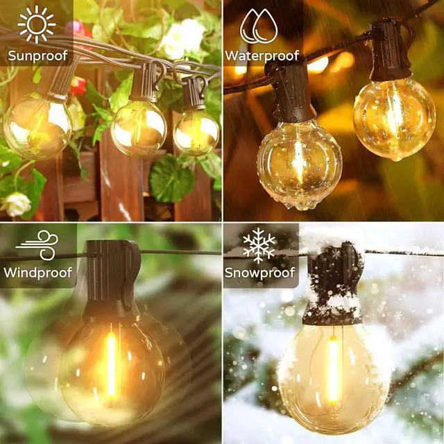Alt view image 3 of 7 - Outdoor String Lights, 55FT Shatterproof LED Patio Lights with 26 Dimmable Plastic G40 Bulbs, 2200K Waterproof Connectable Hanging String for Backyard Cafe Porch Deck E12 Base