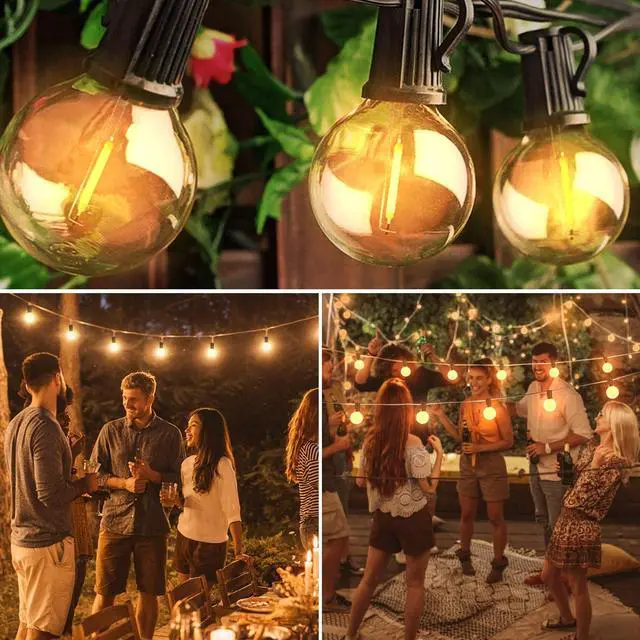 Alt view image 6 of 7 - Outdoor String Lights, 55FT Shatterproof LED Patio Lights with 26 Dimmable Plastic G40 Bulbs, 2200K Waterproof Connectable Hanging String for Backyard Cafe Porch Deck E12 Base