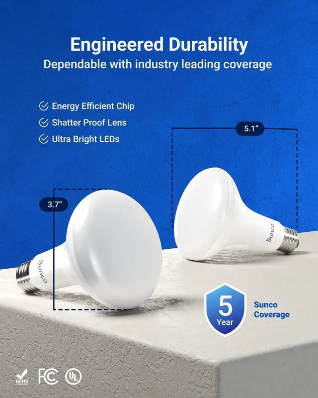 Alt view image 7 of 7 - Sunco 12 Pack BR30 LED Bulb Flood Light, E26, 16W=100W, 5000K Daylight | 1600LM, Dimmable, Indoor, Home, Bedroom, Kitchen Lighting, Recessed Can Light Bulbs, Medium Base, Recessed Flood Light Bulbs