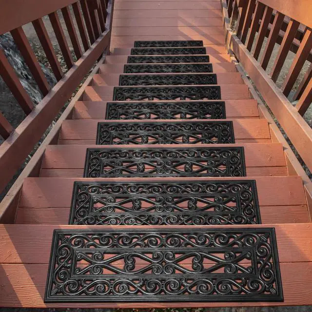 Main image of Outdoor Rubber Stair Treads Scroll Lattice Heavy-Duty Non Slip Stair Mats Strong Grip for Concrete, Brick & Textured Steps Extra Securing on Wooden & RV Steps, Pack of 5