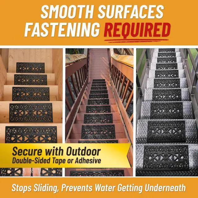 Alt view image 5 of 7 - Outdoor Rubber Stair Treads Scroll Lattice Heavy-Duty Non Slip Stair Mats Strong Grip for Concrete, Brick & Textured Steps Extra Securing on Wooden & RV Steps, Pack of 5