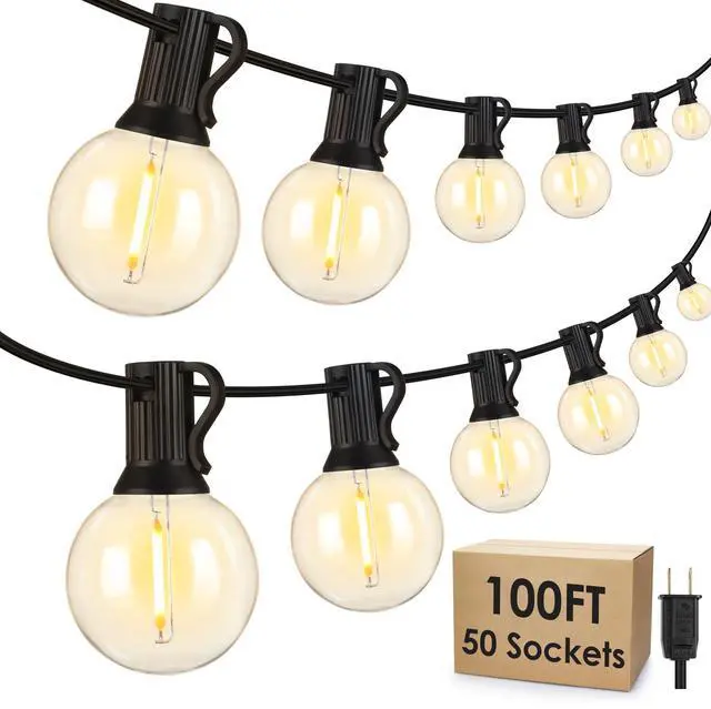 Main image of 100Ft LED Outdoor String Lights, Dimmable Patio Lights, Waterproof Shatterproof 53 G40 Globe Bulb String for Backyard Bistro-Black 1 Pack