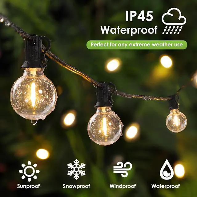 Alt view image 4 of 7 - 100Ft LED Outdoor String Lights, Dimmable Patio Lights, Waterproof Shatterproof 53 G40 Globe Bulb String for Backyard Bistro-Black 1 Pack