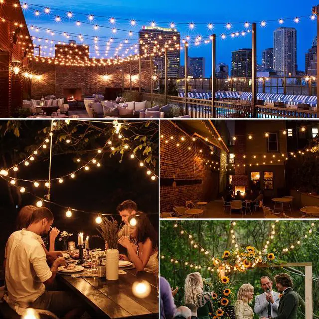 Alt view image 6 of 7 - 100Ft LED Outdoor String Lights, Dimmable Patio Lights, Waterproof Shatterproof 53 G40 Globe Bulb String for Backyard Bistro-Black 1 Pack
