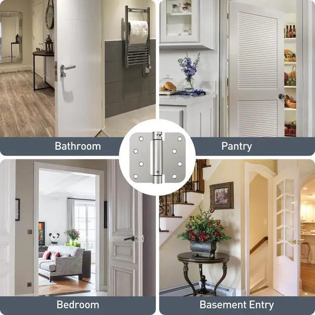 Alt view image 7 of 7 - 4 Inch Self Closing Door Hinges, 2 Pack Spring Loaded Door Hinges with 5/8'' Radius Corners, Brushed Nickel UL Listed,Adjustable Tension for Garage, Front Door, for Left and Right Hand Door