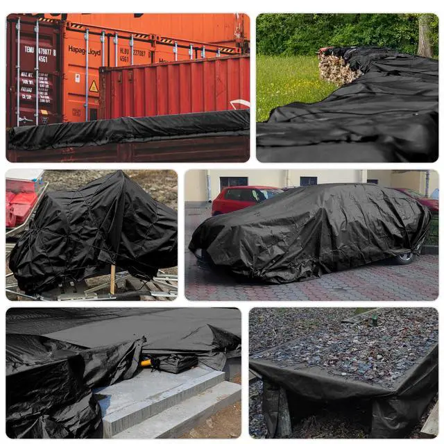 Alt view image 6 of 6 - Tarp Waterproof 8x12Ft,12Mil Heavy Duty Poly Black Tarpaulin Cover | Reinforced Edges,Grommets Every 36in,Finished Size,UV Resistant,All Weather Protection,Multipurpose For Outdoor Coverage