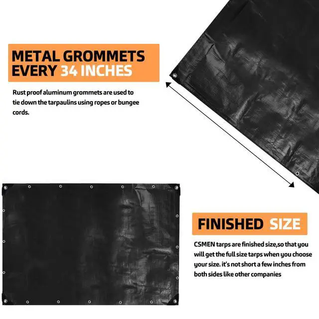 Alt view image 5 of 6 - Tarp Waterproof 8x12Ft,12Mil Heavy Duty Poly Black Tarpaulin Cover | Reinforced Edges,Grommets Every 36in,Finished Size,UV Resistant,All Weather Protection,Multipurpose For Outdoor Coverage