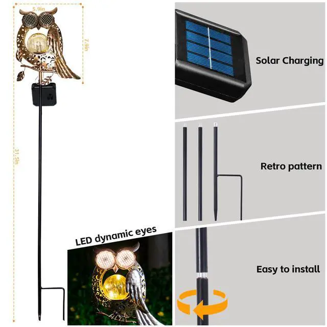 Alt view image 2 of 6 - Solar Lights Outdoor Decor, Solar Owl Yard Decorations Outdoor | Garden Decorative, IP65 Waterproof, Gifts for Women Mom, for Yard Patio Lawn Pathway Landscape