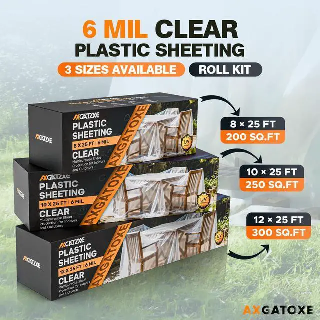 Alt view image 3 of 7 - 6 Mil 10x25 FT Heavy Duty Greenhouse Plastic Sheeting, Clear, 1-Roll | Tear-Proof, Waterproof, UV Protection Plastic Drop Cloth for Industrial Construction Painting Farm Courtyard Covering
