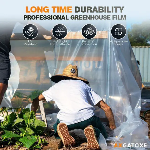 Alt view image 4 of 7 - 6 Mil 10x25 FT Heavy Duty Greenhouse Plastic Sheeting, Clear, 1-Roll | Tear-Proof, Waterproof, UV Protection Plastic Drop Cloth for Industrial Construction Painting Farm Courtyard Covering