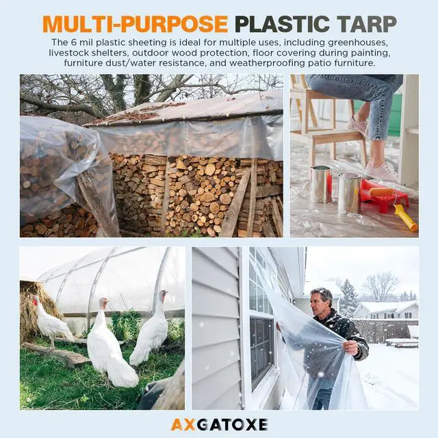 Alt view image 7 of 7 - 6 Mil 10x25 FT Heavy Duty Greenhouse Plastic Sheeting, Clear, 1-Roll | Tear-Proof, Waterproof, UV Protection Plastic Drop Cloth for Industrial Construction Painting Farm Courtyard Covering
