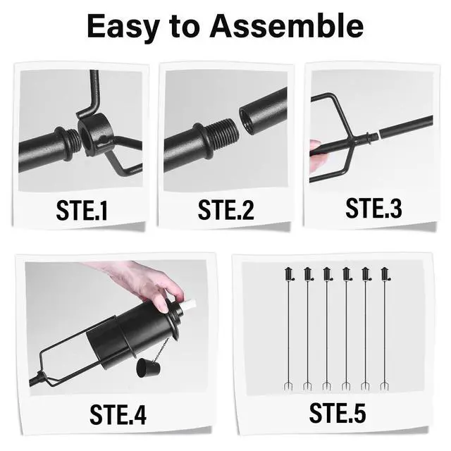 Alt view image 4 of 7 - 6 Pack Garden Torches, 16 oz Metal Torch for Outside with 3-Prong Grounded Stake, Outdoor Decorative Citronella Torches, 59 inch Garden Décor Torches