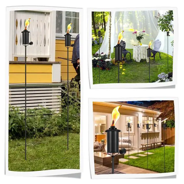 Alt view image 5 of 7 - 6 Pack Garden Torches, 16 oz Metal Torch for Outside with 3-Prong Grounded Stake, Outdoor Decorative Citronella Torches, 59 inch Garden Décor Torches