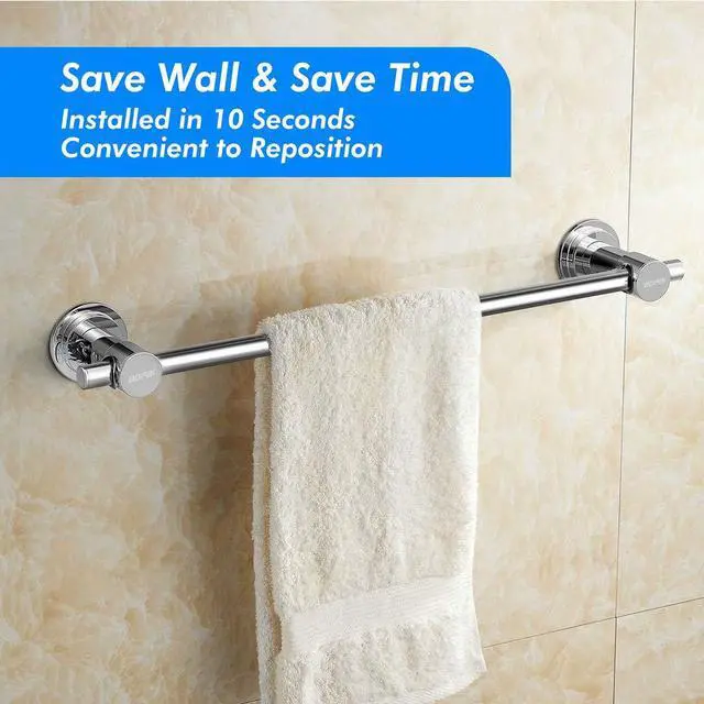 Alt view image 3 of 7 - 24 inch Suction Cup Towel Bar, Chrome | Repositionable & Powerful Vacuum Suction