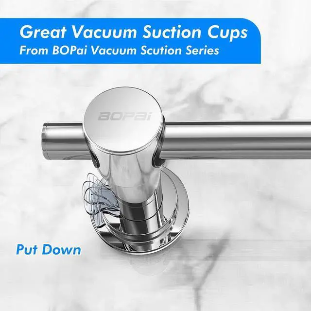 Alt view image 4 of 7 - 24 inch Suction Cup Towel Bar, Chrome | Repositionable & Powerful Vacuum Suction