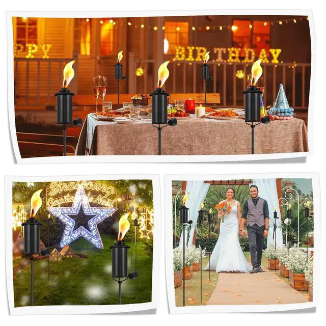 Alt view image 7 of 7 - 6 Pack Garden Torches, 16 oz Metal Torch for Outside with 3-Prong Grounded Stake, Outdoor Decorative Citronella Torches, 59 inch Garden Décor Torches