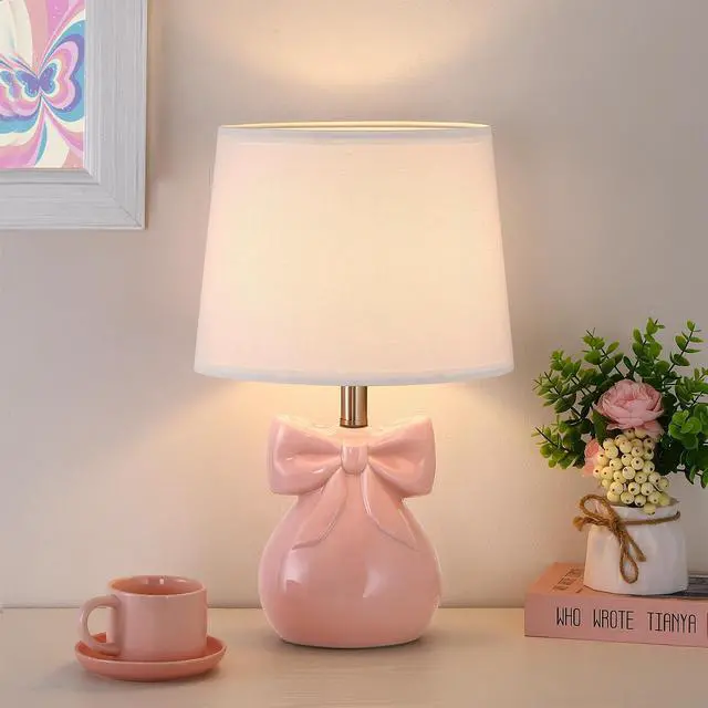 Main image of Pink Bow Table Lamp for Girl's Room, 19" Cute Lamp for Kids Bedroom | Classic Girly Ceramic Bedside Lamp for Nightstand, Modern Princess Table Lamp for Living Room, Gift for Girl, Bulb Included