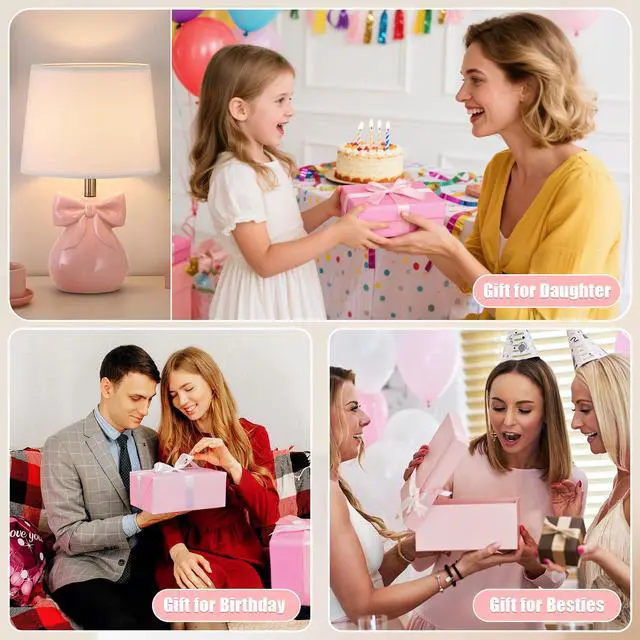 Alt view image 5 of 7 - Pink Bow Table Lamp for Girl's Room, 19" Cute Lamp for Kids Bedroom | Classic Girly Ceramic Bedside Lamp for Nightstand, Modern Princess Table Lamp for Living Room, Gift for Girl, Bulb Included