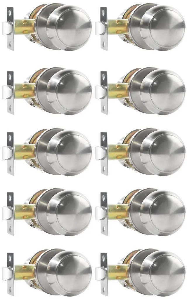 Main image of Passage Door Knobs, 10 Pack Satin Nickel Door Knobs with Lock,Hallway and Wardrobe Door Knob Interior Keyless Locksets, Round Door Handles Reversible for Left Right Handed Doors