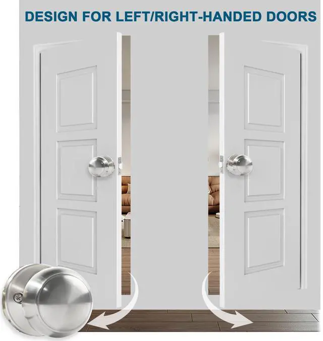 Alt view image 6 of 7 - Passage Door Knobs, 10 Pack Satin Nickel Door Knobs with Lock,Hallway and Wardrobe Door Knob Interior Keyless Locksets, Round Door Handles Reversible for Left Right Handed Doors