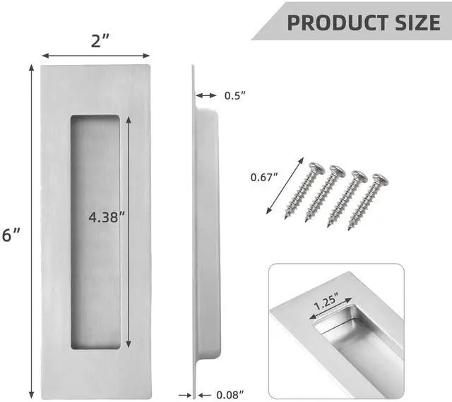 Alt view image 2 of 7 - Pocket Door Handles and Edge Pull Brushed Nickel, 6Inch Handles Hardware Latch,Recessed Finger Flush Pulls,for Closet,Sliding,Barn Door