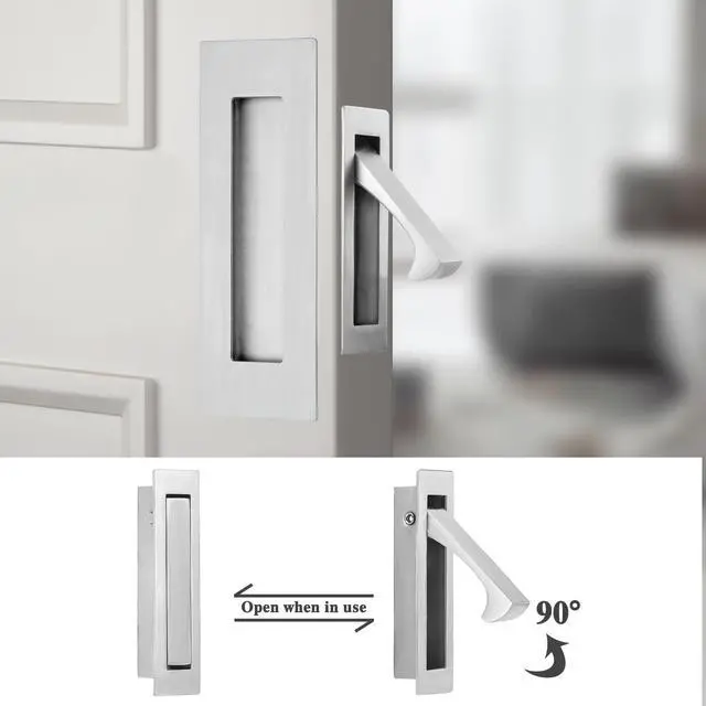 Alt view image 5 of 7 - Pocket Door Handles and Edge Pull Brushed Nickel, 6Inch Handles Hardware Latch,Recessed Finger Flush Pulls,for Closet,Sliding,Barn Door