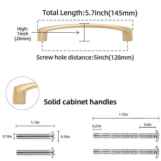 Alt view image 2 of 6 - 10 Pack 5 inch(128mm) Champagne Bronze Kitchen Cabinet Handles Cabinet Pulls Gold Drawer Pulls Kitchen Cabinet Hardware Handles Dresser Handles