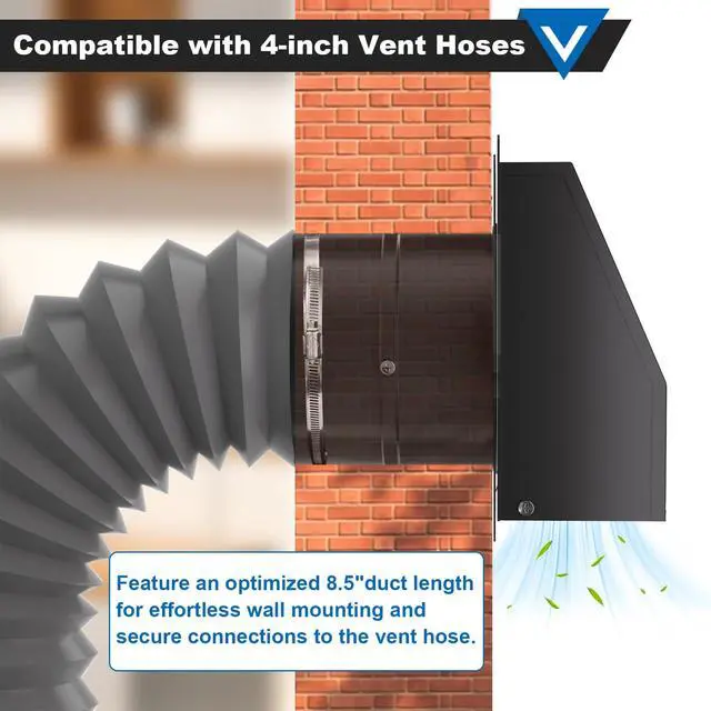 Alt view image 4 of 7 - 4 Inch Dryer Vent Cover, Hooded Wall Vent with Screen and Damper Galvanized Steel Vent Covers for Wall Black Air Exhaust Duct Outlet Cap Kit for Exterior Home Outdoor Laundry Room Ventilation