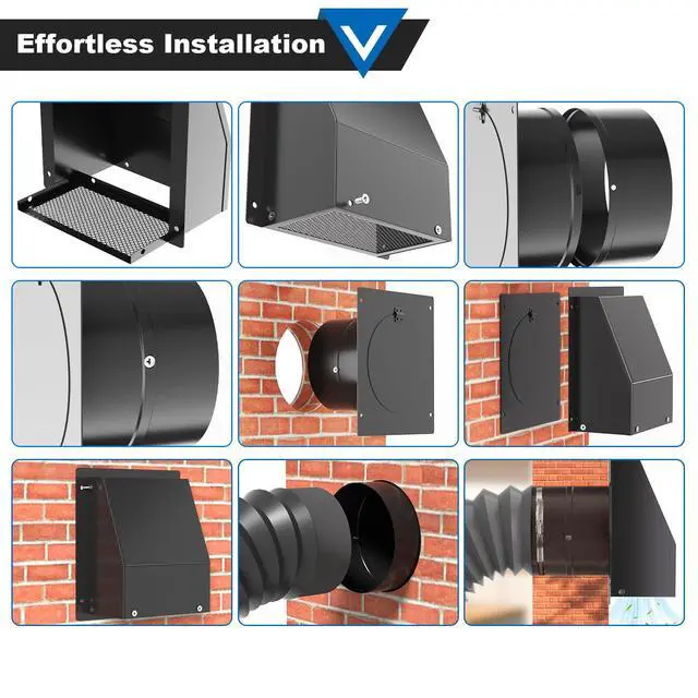 Alt view image 5 of 7 - 4 Inch Dryer Vent Cover, Hooded Wall Vent with Screen and Damper Galvanized Steel Vent Covers for Wall Black Air Exhaust Duct Outlet Cap Kit for Exterior Home Outdoor Laundry Room Ventilation