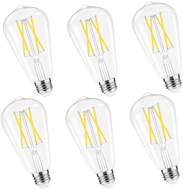Main image of Dimmable Edison Bulbs 4000K Daylight White, E26 LED Bulb | 60 watt Equivalent ST58 Vintage Light Bulbs, 600LM, 90+ CRI, E26 Base, Clear Glass, 6 Pack