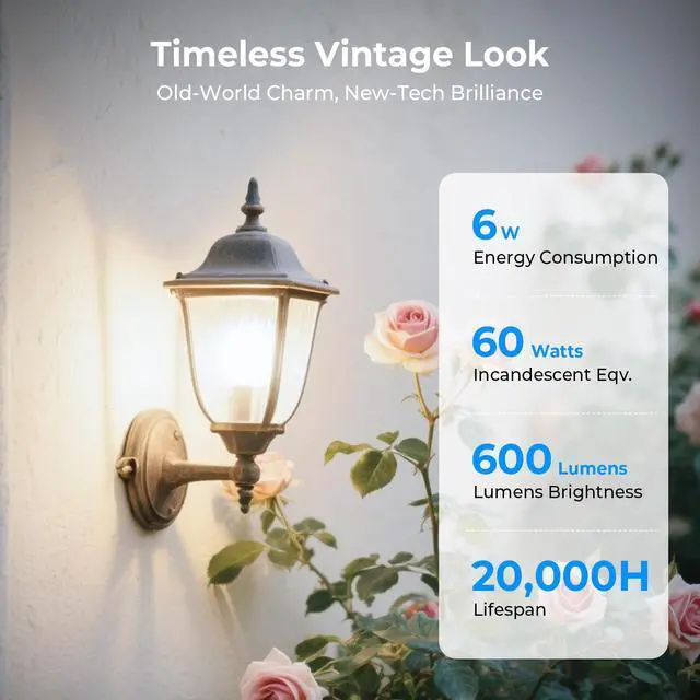 Alt view image 2 of 7 - Dimmable Edison Bulbs 4000K Daylight White, E26 LED Bulb | 60 watt Equivalent ST58 Vintage Light Bulbs, 600LM, 90+ CRI, E26 Base, Clear Glass, 6 Pack