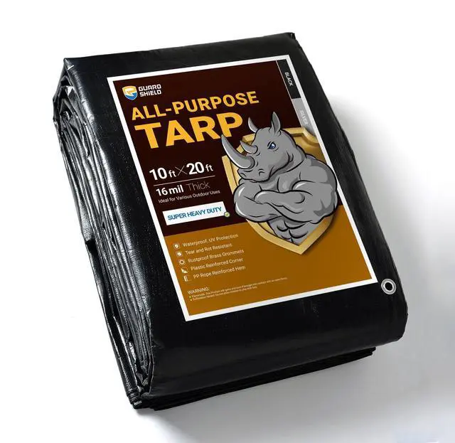 Main image of Super Heavy Duty Black/Silver Ploy Tarp Cover 10x20 Feet Waterproof Tarps 16mil Thick UV and Tear Resistant Tarpualin