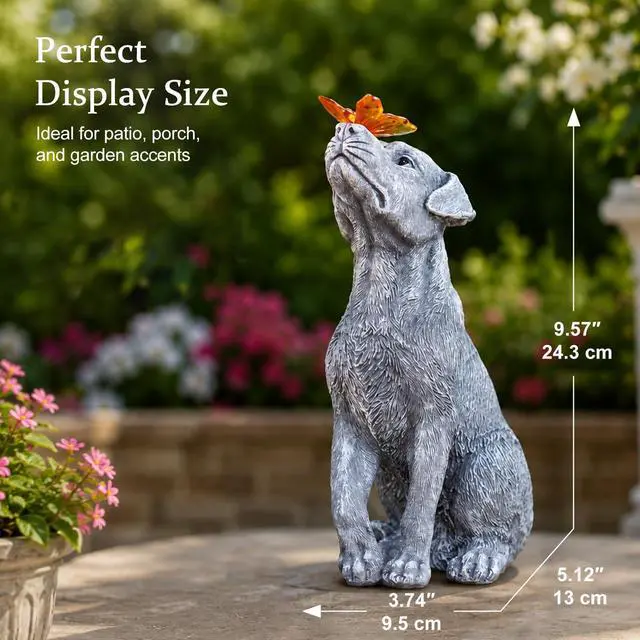 Alt view image 3 of 7 - Garden Statue Dog Figurine Decor with Solar Butterfly Outdoor Decoration | Ideal Gifts for Mom Dad or Birthdays,Memorial Yard Lawn Home Decor for Outside